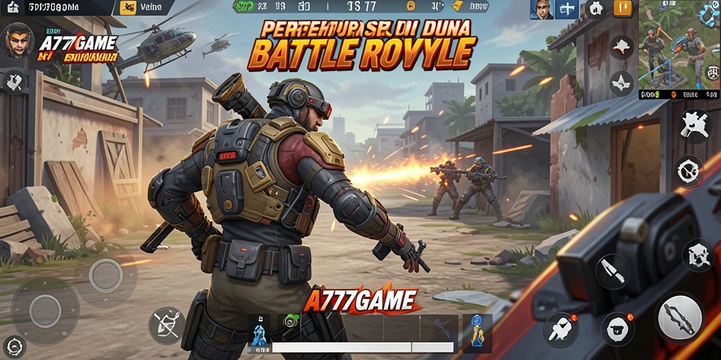 Tampilan seru gameplay A777GAME saat pertempuran Battle Royale.