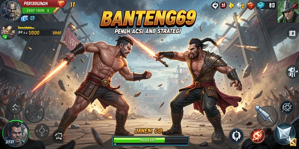 Tampilan menarik dari gameplay pertarungan di BANTENG69.