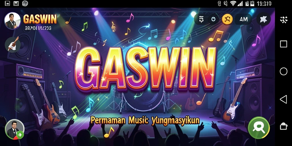 Screenshot GASWIN menampilkan pemain menikmati permainan musik yang interaktif.