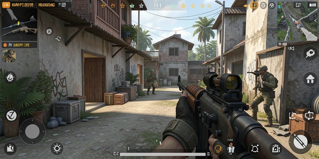 Screenshot menampilkan aksi intens di game FPS HARAPJP dengan grafis berkelas.
