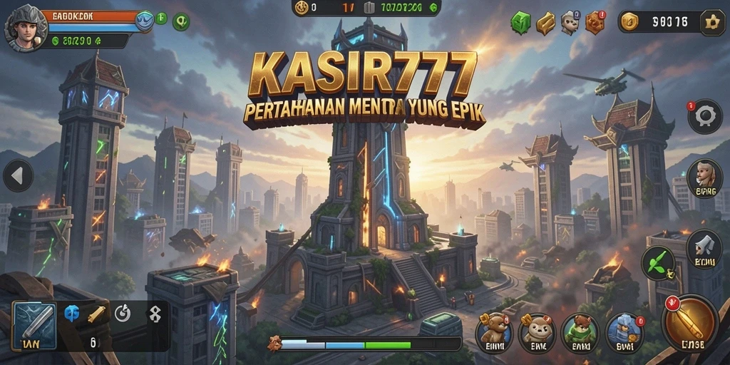 Gameplay KASIR777 dengan pertahanan menara yang epik dan serangan musuh.