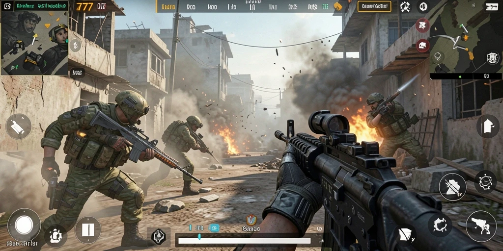 Screenshot L777 menampilkan aksi seru dalam pertempuran FPS.
