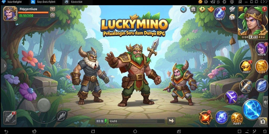 Tampilan gameplay seru dari LUCKYMINO dalam pertempuran RPG.