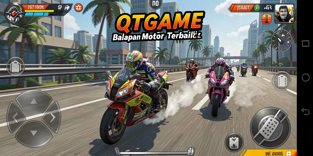 Tampilan seru balapan motor QTGAME yang mendebarkan.