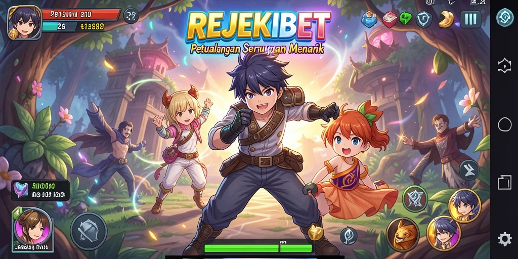 Tampilan gameplay seru dari REJEKIBET yang menampilkan karakter anime.