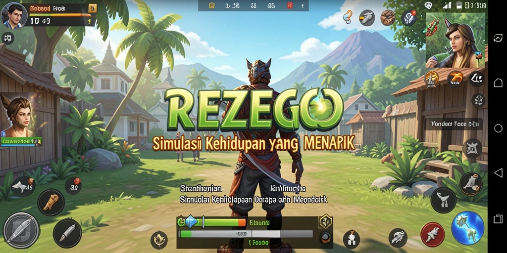 Tampilan gameplay REZEGO dengan interaksi karakter yang menarik.