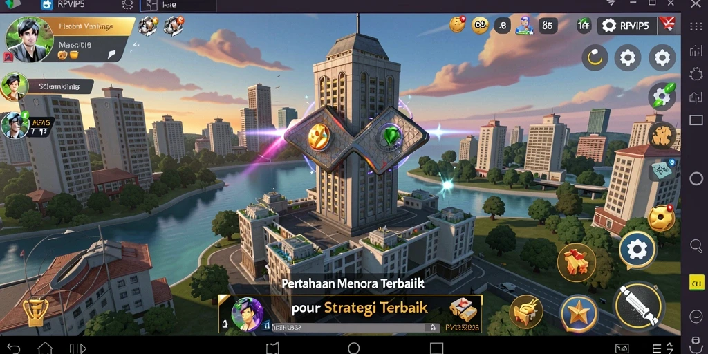 Tampilan utama gameplay Tower Defense RPVIP5 dengan menara strategis.